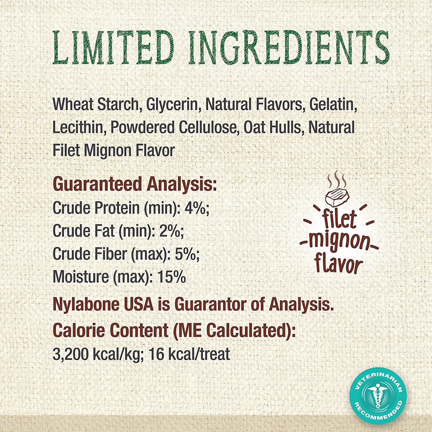 Nylabone Nutri Dent Natural Dental Filet Mignon Flavored Chew Treats 32 count Mini - Up to 10 lbs